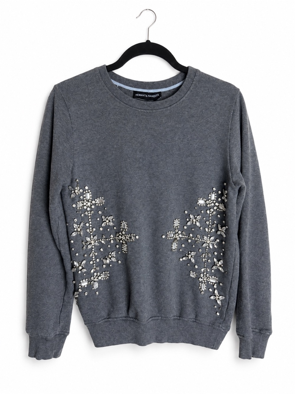 Hemant & Nandita Gray Rhinestone Embellished Crewneck Sweatshirt